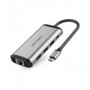 VENTION Hub 9 en 1 Tipo C/m a 2XUSB/1XTIPO C/1X RJ45/1XHDMI Lector Micro Sd y Sd/jack 4K Thahb