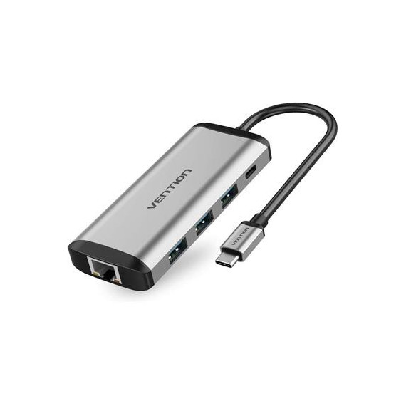VENTION Hub 9 en 1 Tipo C/m a 2XUSB/1XTIPO C/1X RJ45/1XHDMI Lector Micro Sd y Sd/jack 4K Thahb