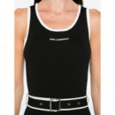 KARL LAGERFELD - Sleeveless Logo Knit Dress - 999 - A3W13039/999