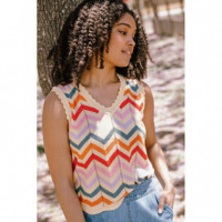 SUGARHILL BRIGHTON Chaquetas Mujer Chaleco Sugarhill Rosy Cream Rainbow Chevron Stripes