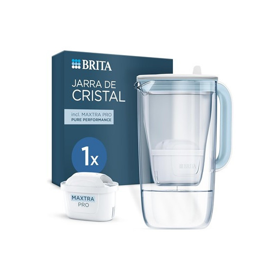 BRITA Jarra de Agua Filtrante de Cristal 2.5L Azul Incluye 1 Filtro Maxtra Pro