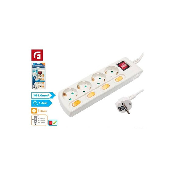 Extrastar Regleta de 4 Tomas Schuko con Interruptor 1.5MTRS KF-XB-04K5 Blanca  LALO