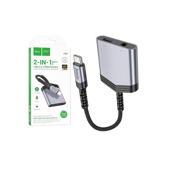 HOCO Adaptador Tipo C/m a Tipo C/h+jack 3.5/H LS39 15CMS