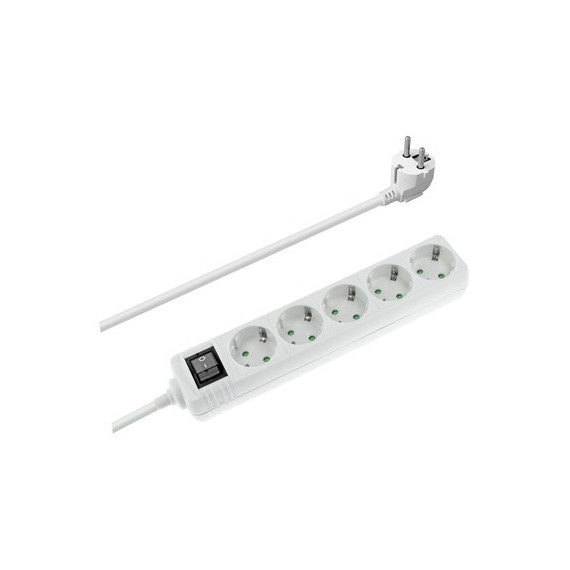 NIMO Regleta de 5 Tomas Schuko con Interruptor Blanca Cable 3 Mtrs MEL103