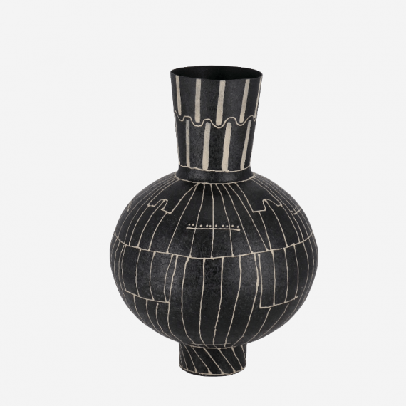 Jarrón Macetero Decorativo Sufi- Metal Artesanal- 23,5 X 33 Cm- Color Negro- Decoración Interior- Terrazza®  TERRAZZA COLLECTION