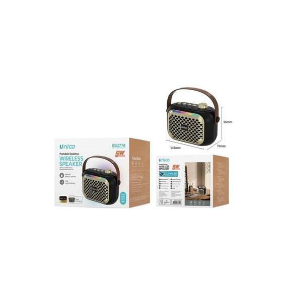 UNICO Altavoz Portatil Bluetooth Inalambrico 5W BS2774 Azul, vintaga negro,micro sd,usb.stereo.