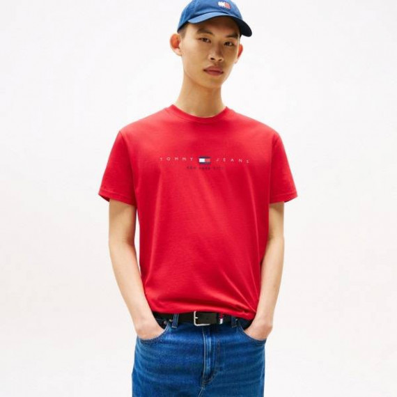 Tjm Reg Flag Linear Ss Tee Ext Sapphire  TOMMY JEANS