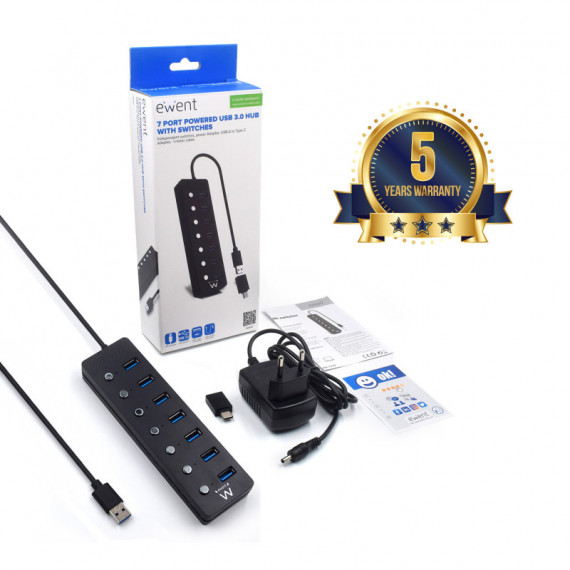 Hub USB EWENT Usb-a 3.1 a 7 X Usb-a con Interruptor Individualizado Hub USB EWENT Usb-a 3.1 a 7 X Usb-a con Interruptor Individualizado