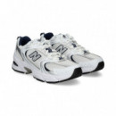 Deportivo Malla+piel Plata+blanco  NEW BALANCE