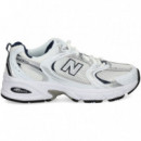 Deportivo Malla+piel Plata+blanco  NEW BALANCE