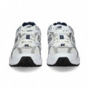 Deportivo Malla+piel Plata+blanco  NEW BALANCE