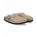 Zueco Hebilla Pelo+ante Beige  BIRKENSTOCK
