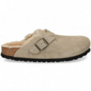 Zueco Hebilla Pelo+ante Beige  BIRKENSTOCK