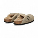 Zueco Hebilla Pelo+ante Beige  BIRKENSTOCK