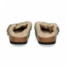 Zueco Hebilla Pelo+ante Beige  BIRKENSTOCK