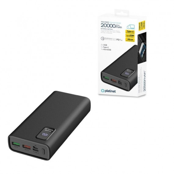 PLATINET Power Bank 20.000MAH Polymero Carga Rapida 3.0 Negro