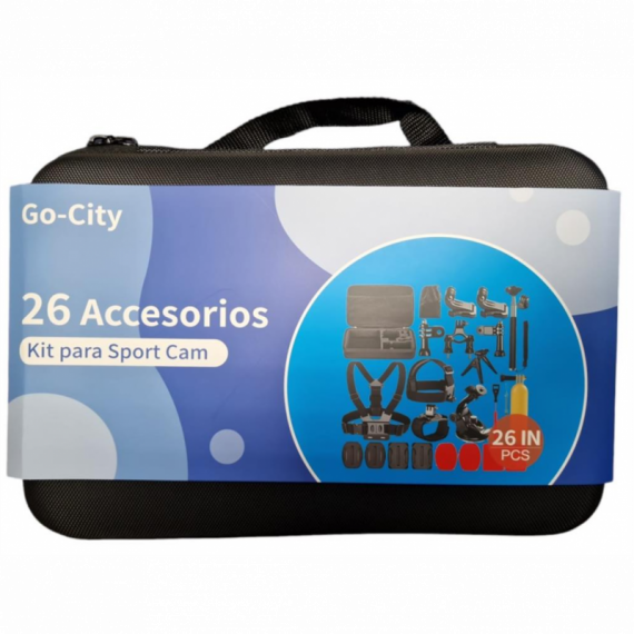 Kit de Accesorios Go-City 26 en 1 para Cámaras Deportivas y GoPro con Estuche de Transporte