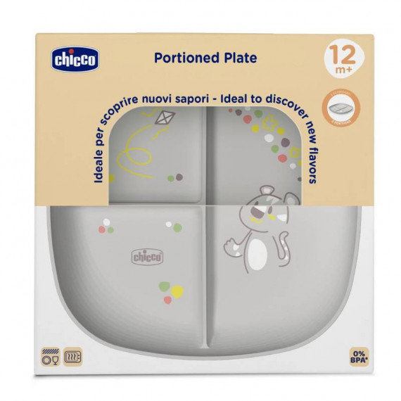 CHICCO Plato con 3 Compartimentos Gris +12M