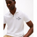 Mercerised Pique Zip Reg Polo White  TOMMY HILFIGER