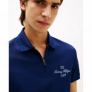 Mercerised Pique Zip Reg Polo Preppy Nav  TOMMY HILFIGER