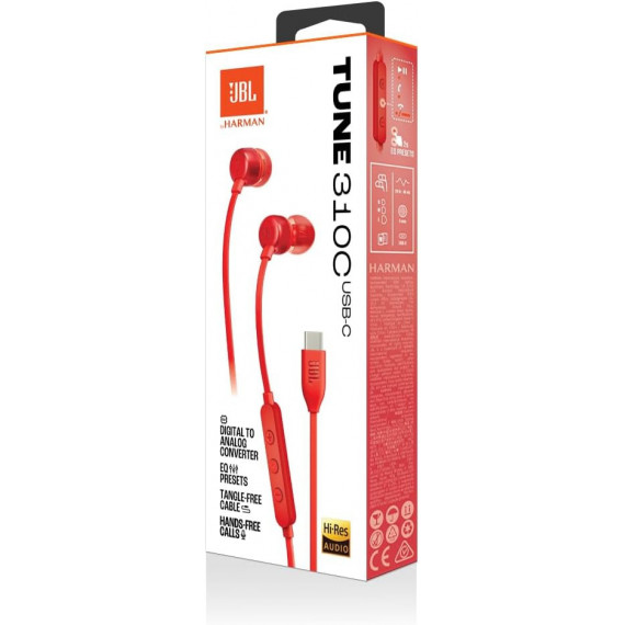 Auriculares JBL Tune 310C Usb-c Rojo