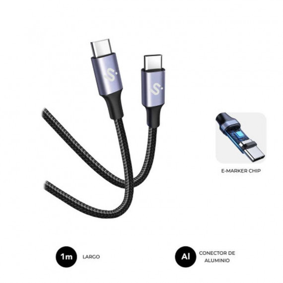 SUBBLIM Cable Usb-c Macho a Usb-c Macho 100W 1M Negro