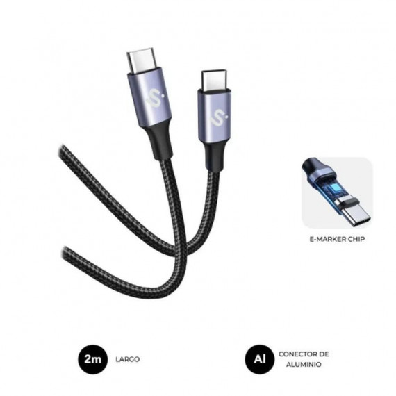 SUBBLIM Cable Usb-c Macho a Usb-c Macho 100W 2M Negro