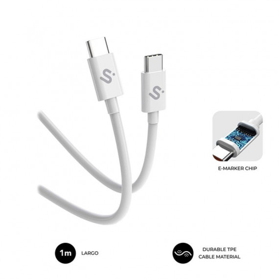 SUBBLIM Cable Usb-c Macho a Usb-c Macho 100W 1M Blanco