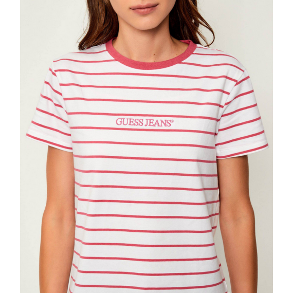 Camiseta GUESS Striped Blanca Rosa