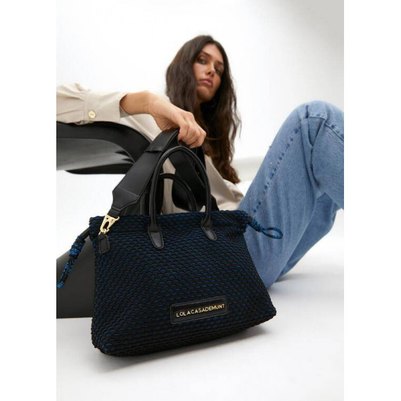 Bolso Tejido Rejilla Interior Azul Negro  LOLA CASADEMUNT
