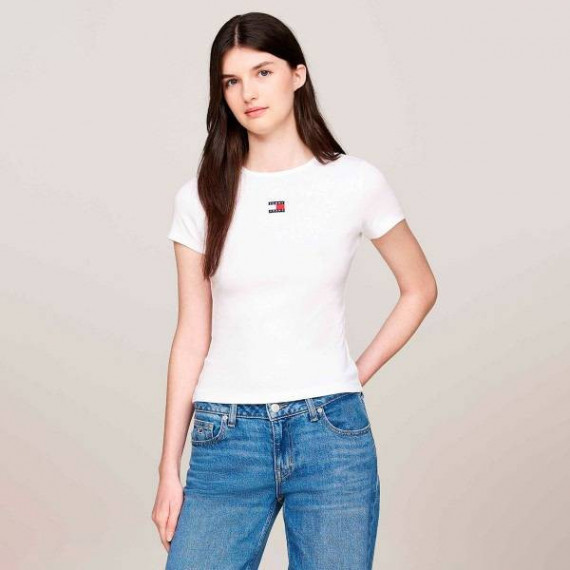 Tjw Slim Badge Rib Tee Ancient White  TOMMY JEANS