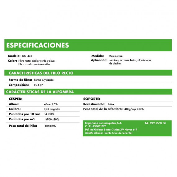 Cesped Artificial Serie Eco DONNA GARDEN (40MM 2X5MTS) - Guanxe Atlantic Marketplace