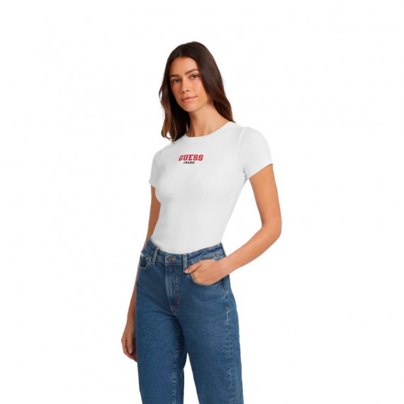 Camiseta Bordada de Punto Acanalado Corte Slim  GUESS