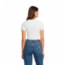 Camiseta Bordada de Punto Acanalado Corte Slim  GUESS