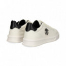 Talon Negro Logo Lado Piel Blanco  ROBERTO CAVALLI