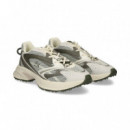 Deportivo Piel+malla Kaki+blanco  LACOSTE