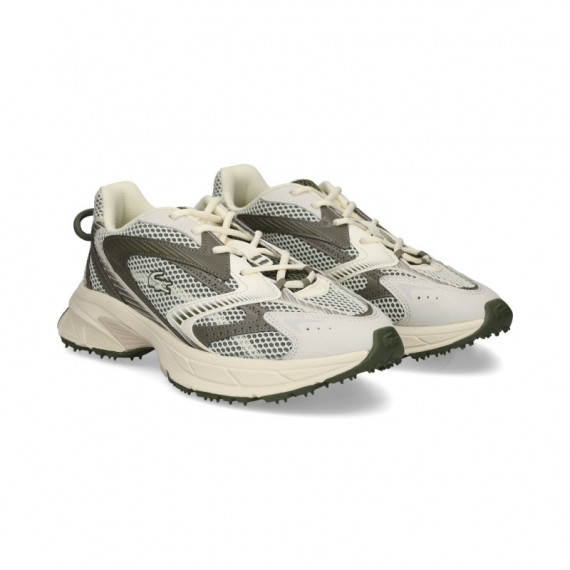Deportivo Piel+malla Kaki+blanco  LACOSTE