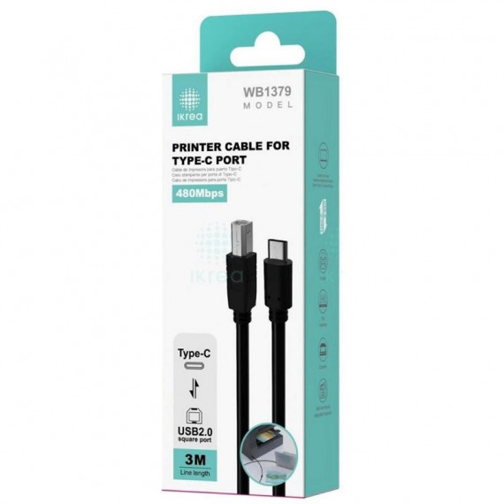 Ikrea WB1379 Cable de Impresora Type-c a Usb/bm 3M  IKARAO