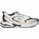 Deportivo Piel+malla Oro+plata+blanco  LACOSTE