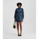 Klj Puff Sleeve Denim Dress Washed Dark  KARL LAGERFELD