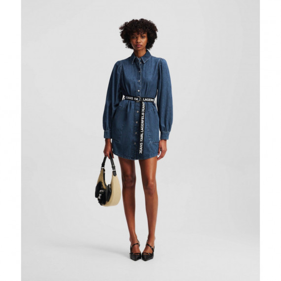 Klj Puff Sleeve Denim Dress Washed Dark  KARL LAGERFELD
