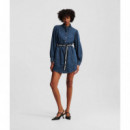 Klj Puff Sleeve Denim Dress Washed Dark  KARL LAGERFELD