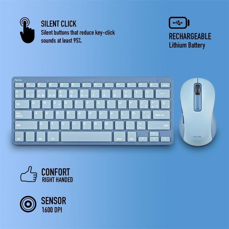 Teclado Y Mouse Ngs Wireless Ricaricabile Silencioso Con 12 Teclas Multimedia