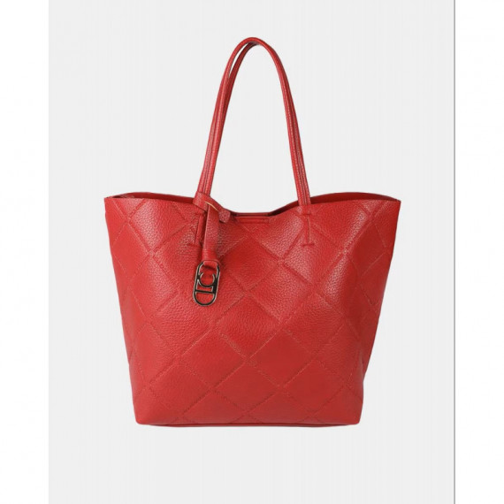 Shopper Efecto Piel Monograma Rombos Logo Ovalado Colgante Rojo.  LOLA CASADEMUNT