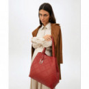 Shopper Efecto Piel Monograma Rombos Logo Ovalado Colgante Rojo.  LOLA CASADEMUNT