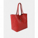 Shopper Efecto Piel Monograma Rombos Logo Ovalado Colgante Rojo.  LOLA CASADEMUNT