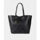 Bolso Shopper Efecto Piel Monograma Rombos Logo Ovalado Colgante Negro.  LOLA CASADEMUNT