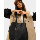 Bolso Shopper Efecto Piel Monograma Rombos Logo Ovalado Colgante Negro.  LOLA CASADEMUNT