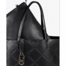 Bolso Shopper Efecto Piel Monograma Rombos Logo Ovalado Colgante Negro.  LOLA CASADEMUNT