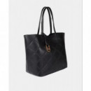 Bolso Shopper Efecto Piel Monograma Rombos Logo Ovalado Colgante Negro.  LOLA CASADEMUNT
